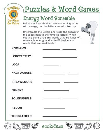 Energy Word Scramble - EcoKids