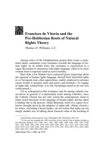 Francisco de Vitoria and the Pre-Hobbesian Roots of Natural Rights ...