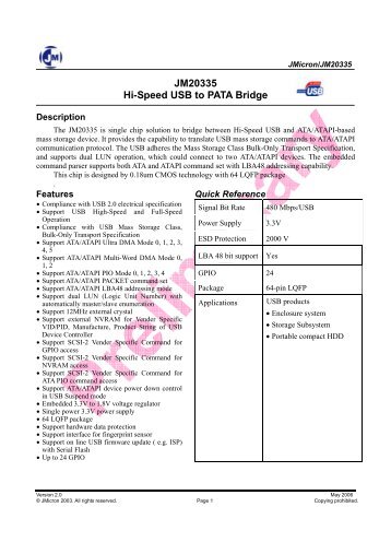 JM20335 Hi-Speed USB to PATA Bridge