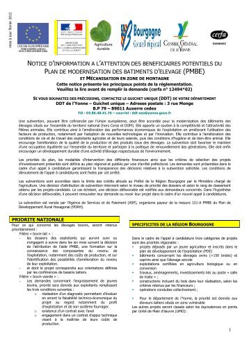 Notice de demande d'aide PMBE 2013