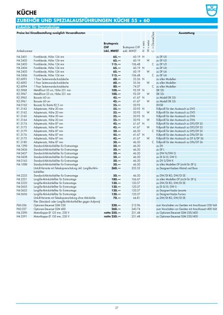 Preisliste 2012 Küche und Waschraum - V-ZUG Ltd