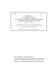 University of Waterloo Chemical Physics Research Report CP-663