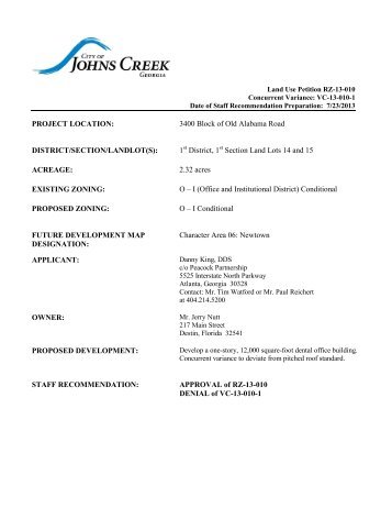City of Johns Creek Planning Commission Staff Report - RZ-13-010 ...