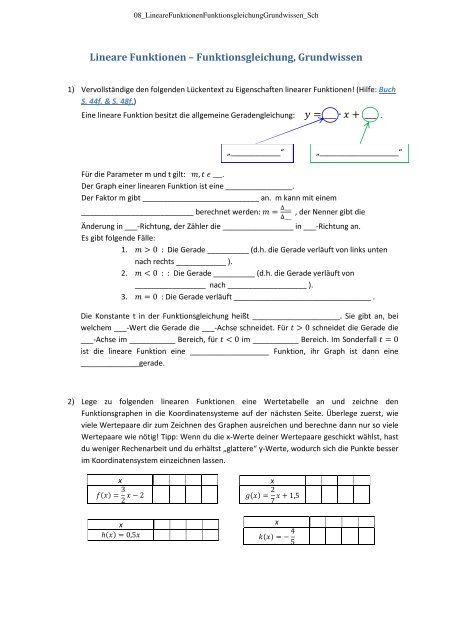 Lineare Funktionen â€“ Funktionsgleichung, Grundwissen - Mathe-oli.de