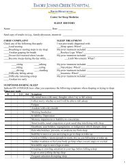 Sleep History Questionnaire - Emory Johns Creek Hospital