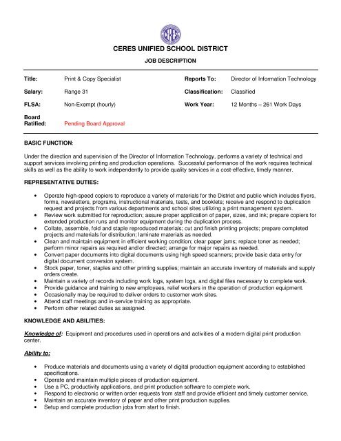 Revised Job Description and Title for the Print & Copy Specialist