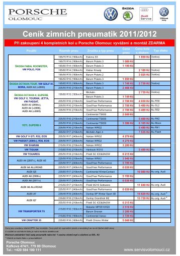 CenÃ­k zimnÃ­ch pneumatik 2011/2012 - Porsche Olomouc
