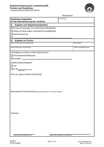 Ärztliches Gutachten für die Alterssicherung der Landwirte - SVLFG