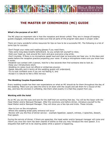 THE MASTER OF CEREMONIES (MC) GUIDE - Bala Bay Inn