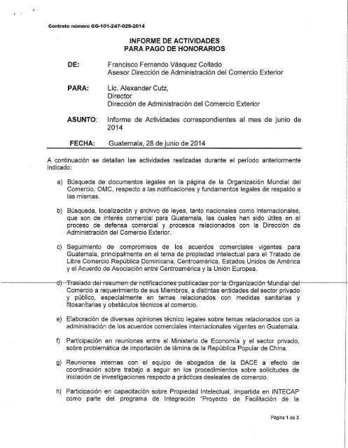 informe de actividades para pago de honorarios - DirecciÃ³n de ...