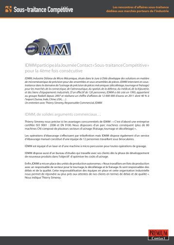 IDMM participe Ã  la JournÃ©e Contact - Sous-traitance CompÃ©titive