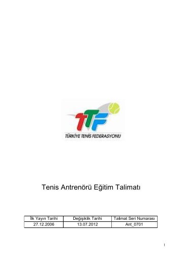 Tenis AntrenÃ¶rÃ¼ EÄitim TalimatÄ± - tÃ¼rkiye tenis federasyonu