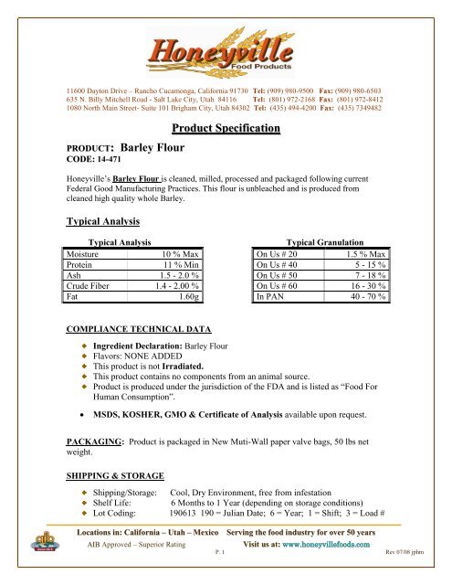 Product Specification :: Barley Flour - TPi