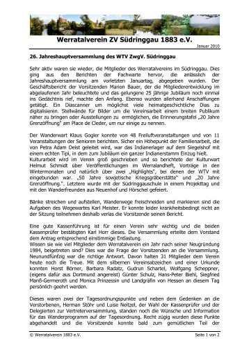 Bericht zur Jahreshauptversammlung 2010 - Werratalverein 1883 eV