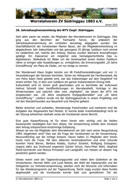 Bericht zur Jahreshauptversammlung 2010 - Werratalverein 1883 eV