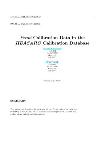 Fermi Calibration Data in the HEASARC Calibration Database