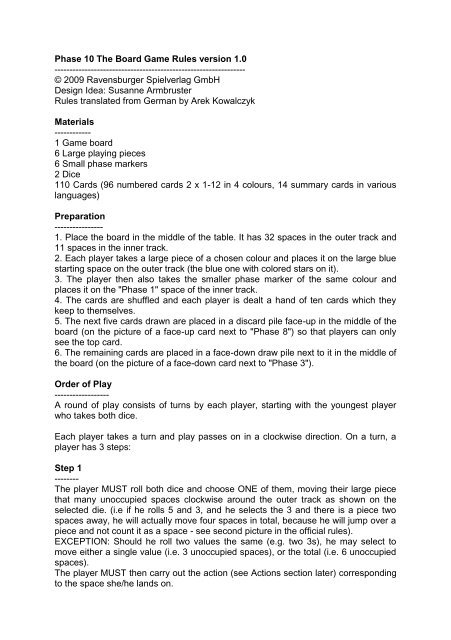 Phase 10 The Board Game Rules Version 1 0 