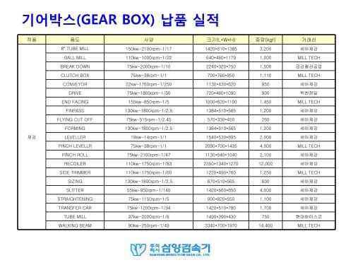 기어박스(GEAR BOX) 납품 실적