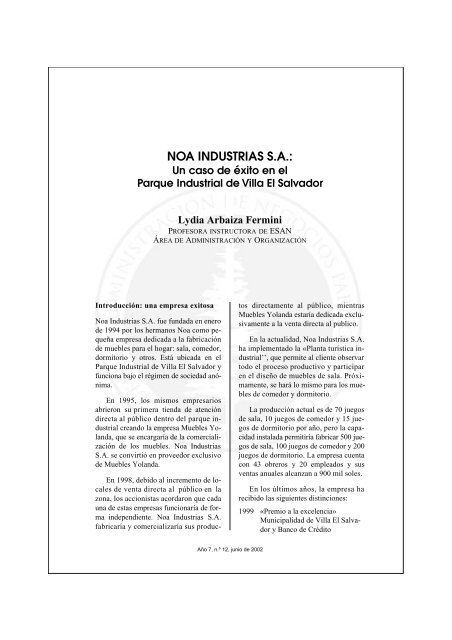 Noa Industrias S A Un Caso De A C Xito En El Parque Industrial Esan