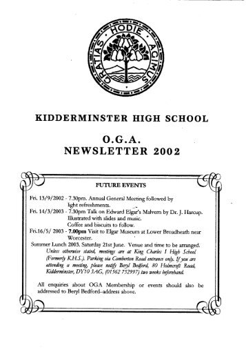 2002 Newsletter... - Kidderminster High School for Girls Old Girls ...