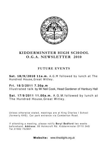 2010 Newsletter... - Kidderminster High School for Girls Old Girls ...