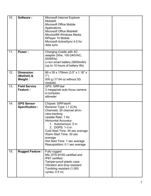 SPESIFIKASI TEKNIKAL – JADUAL PEMATUHAN