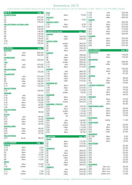 Visualizza il Listino (Aggiornato Settembre 2010)