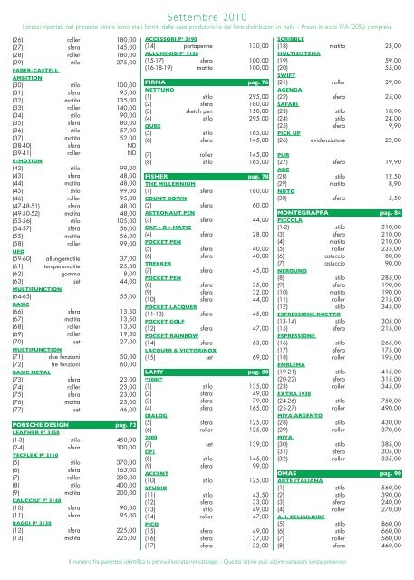 Visualizza il Listino (Aggiornato Settembre 2010)