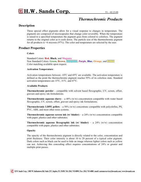 Thermochromic Products - H.W. Sands Corporation