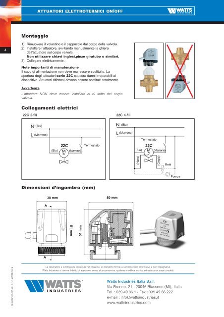 Attuatori elettrotermici on/off Serie 22C - WATTS industries