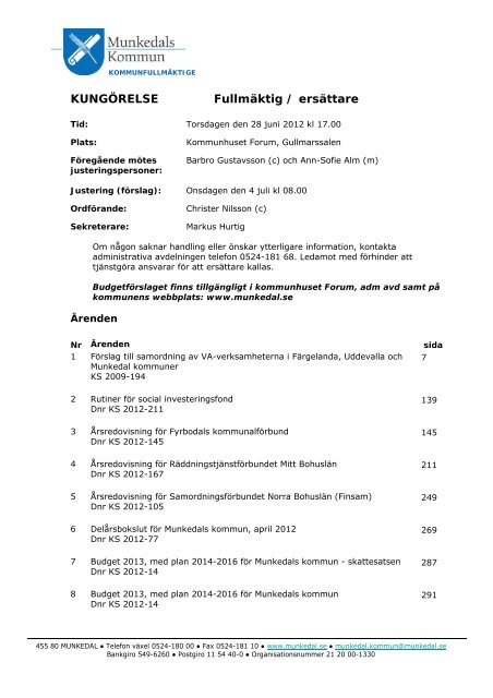 Kallelse med handlingar till kommunfullmÃ¤ktige 2012-06-28