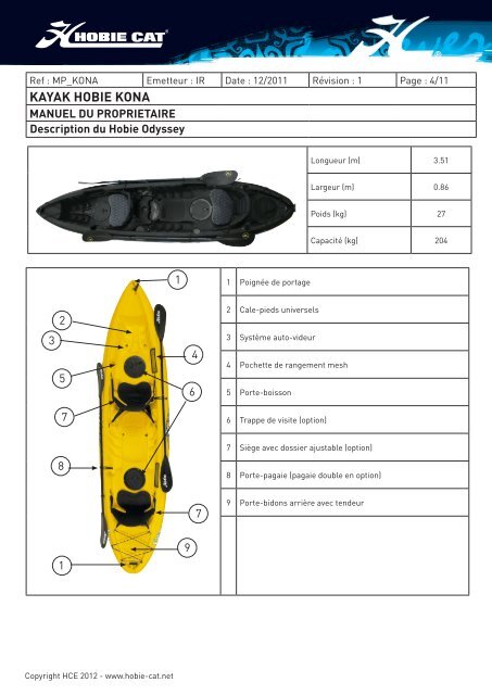 KAYAK HOBIE KONA - Hobie Cat