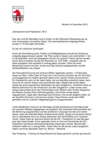 Präsidentenbericht 2012 - Reitverein Wartenberg Muttenz