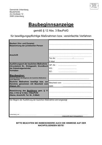 Baubeginnsanzeige - Unternberg