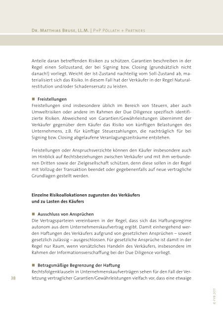 Risikoallokation und Risikoabsicherung beim Unternehmenskauf