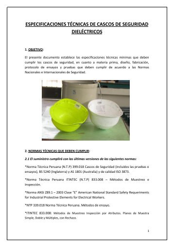 especificaciones técnicas de cascos de seguridad dieléctricos