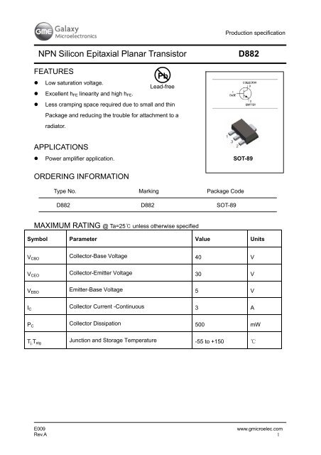 NPN Silicon Epitaxial Planar Transistor D882