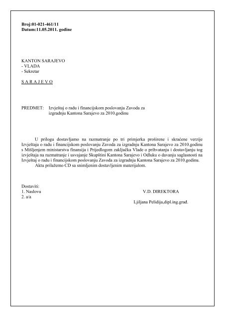 Izvjestaj o radu ZIG.pdf - SkupÅ¡tina Kantona Sarajevo - Vlada ...