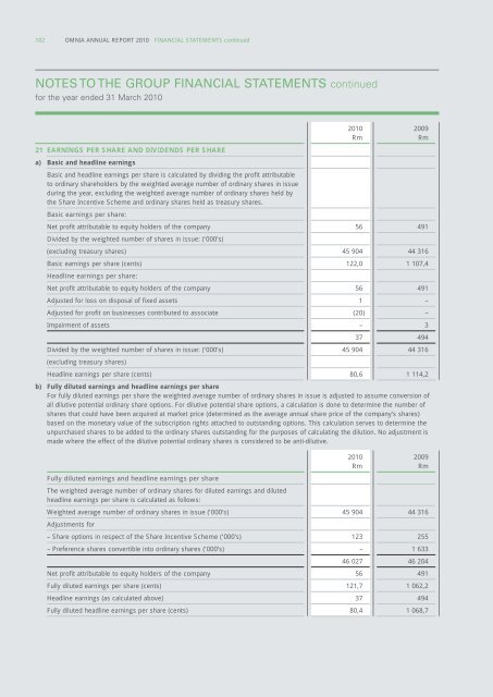 omnia holdings annual report 2010 omnia holdings annu