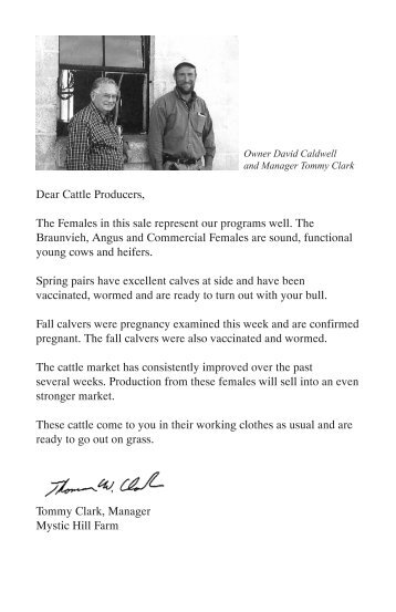 Dear Cattle Producers, The Females in this sale ... - Mystic Hill Farms