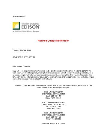 Planned Outage Notification - California City