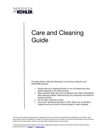 Kohler: Care and Cleaning Guide - Allen Kitchen & Bath
