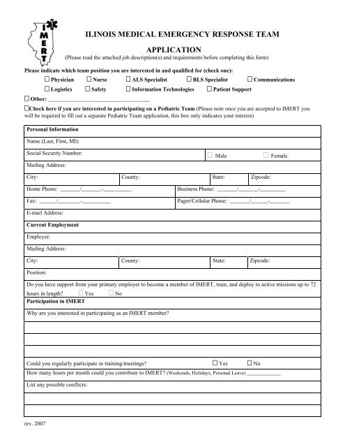 ilinois medical emergency response team application - The Illinois ...