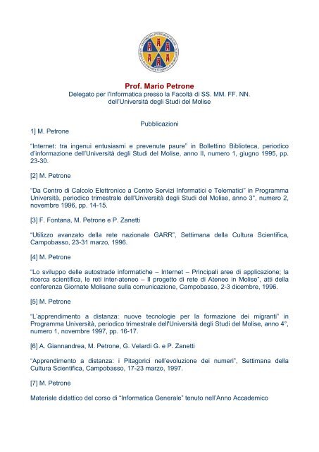 Prof. Mario Petrone - UniversitÃ  degli Studi del Molise