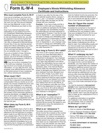 Printables Illinois Withholding Allowance Worksheet form il w 4 employees illinois withholding allowance certif cate certificate