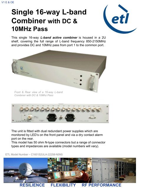 Single 16-way L-band Combiner with DC & 10MHz ... - ETL Systems