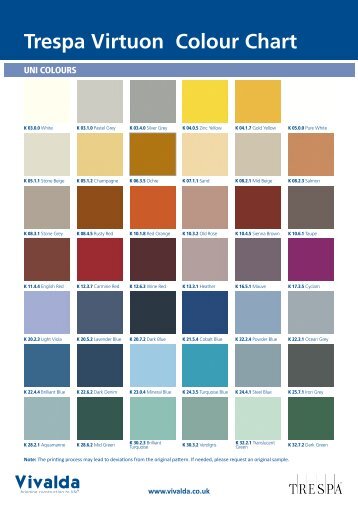 Trespa Virtuon Colour Chart - Vivalda