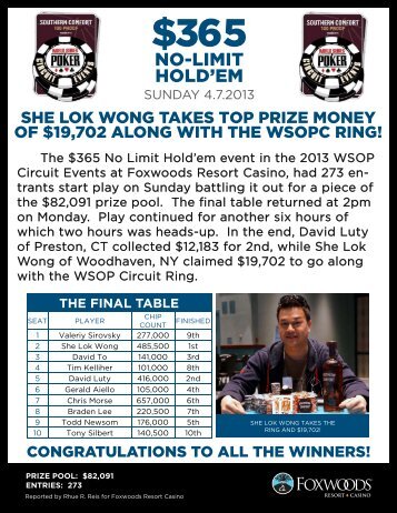 âRing Eventâ $365 No-Limit Hold'em - Foxwoods Resort Casino