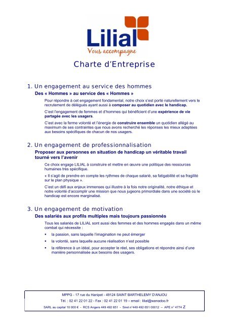 Charte d'Entreprise - Lilial