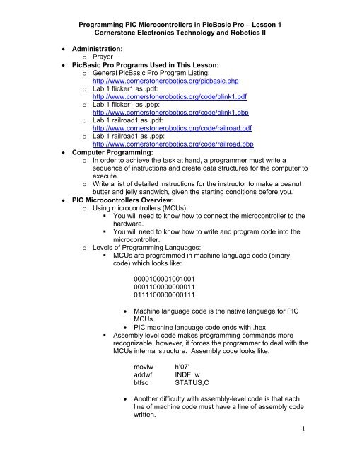 1 Programming PIC Microcontrollers in PicBasic Pro â€“ Lesson 1 ...